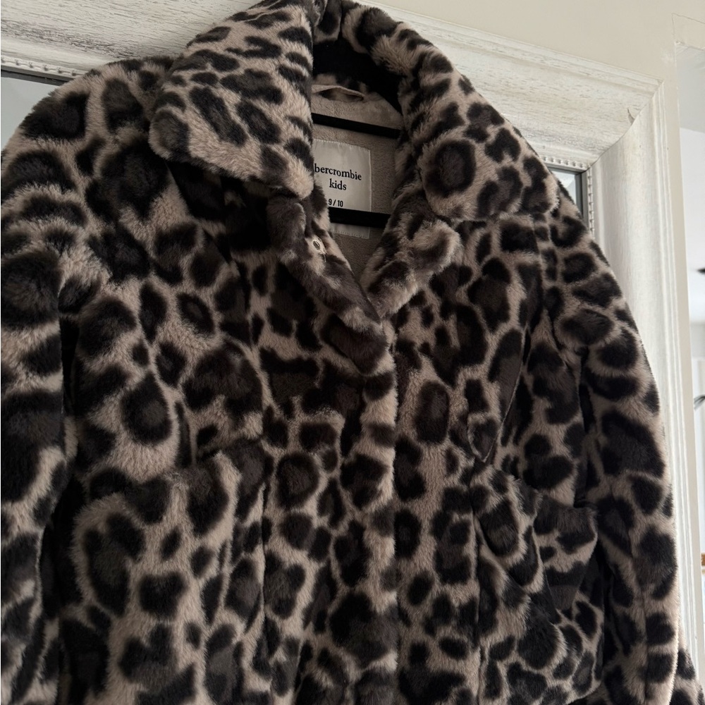 abercrombie kids Leopard Print Teddy Coat in Brown and Black